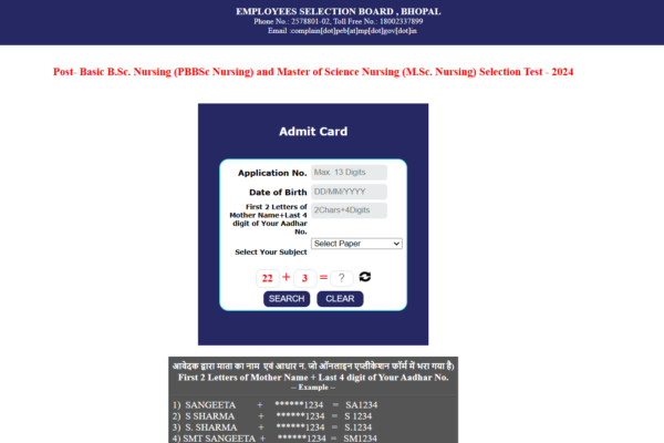 MPESB Nursing Selection Test Admit Card 2024 out at esb.mp.gov.in, download link here